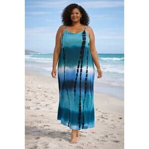SHEIN Curve 3XL Teal Ombre Maxi Dress | Pockets | Breezy Stretch